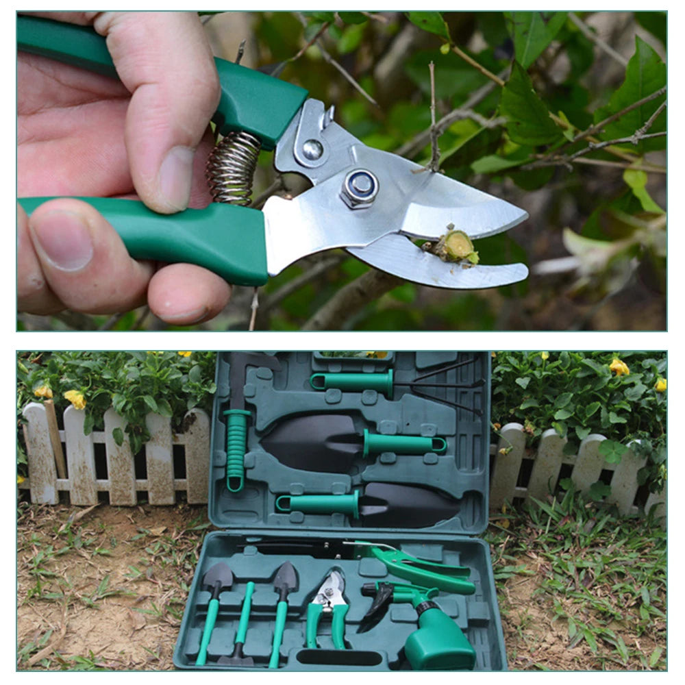 10pcs Stainless Steel Garden Tool Set Kit with Organizer Case Heavy Duty Gardening Work Set Including Pruner