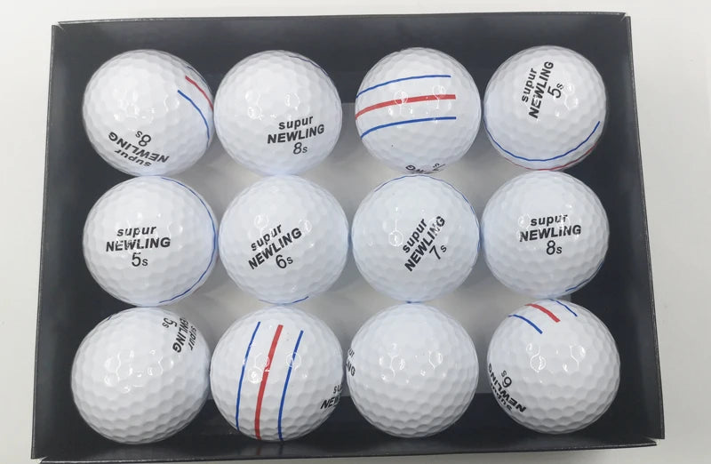 12 Pcs Golf Balls 3 Color Lines Aim Super Long Distance 3-Piece/Layer Ball For Professional Competition Game Brand New