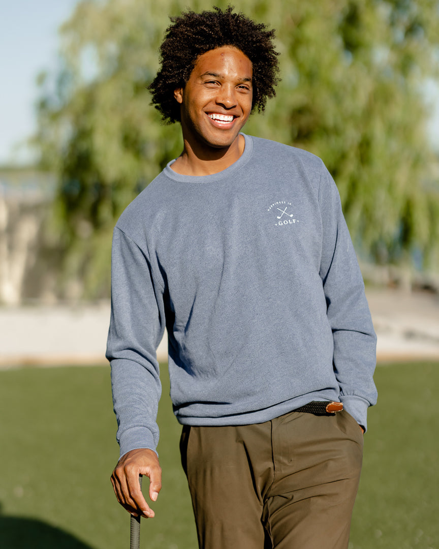 Men's Golf Crew Sweatshirt, Heather Navy-1