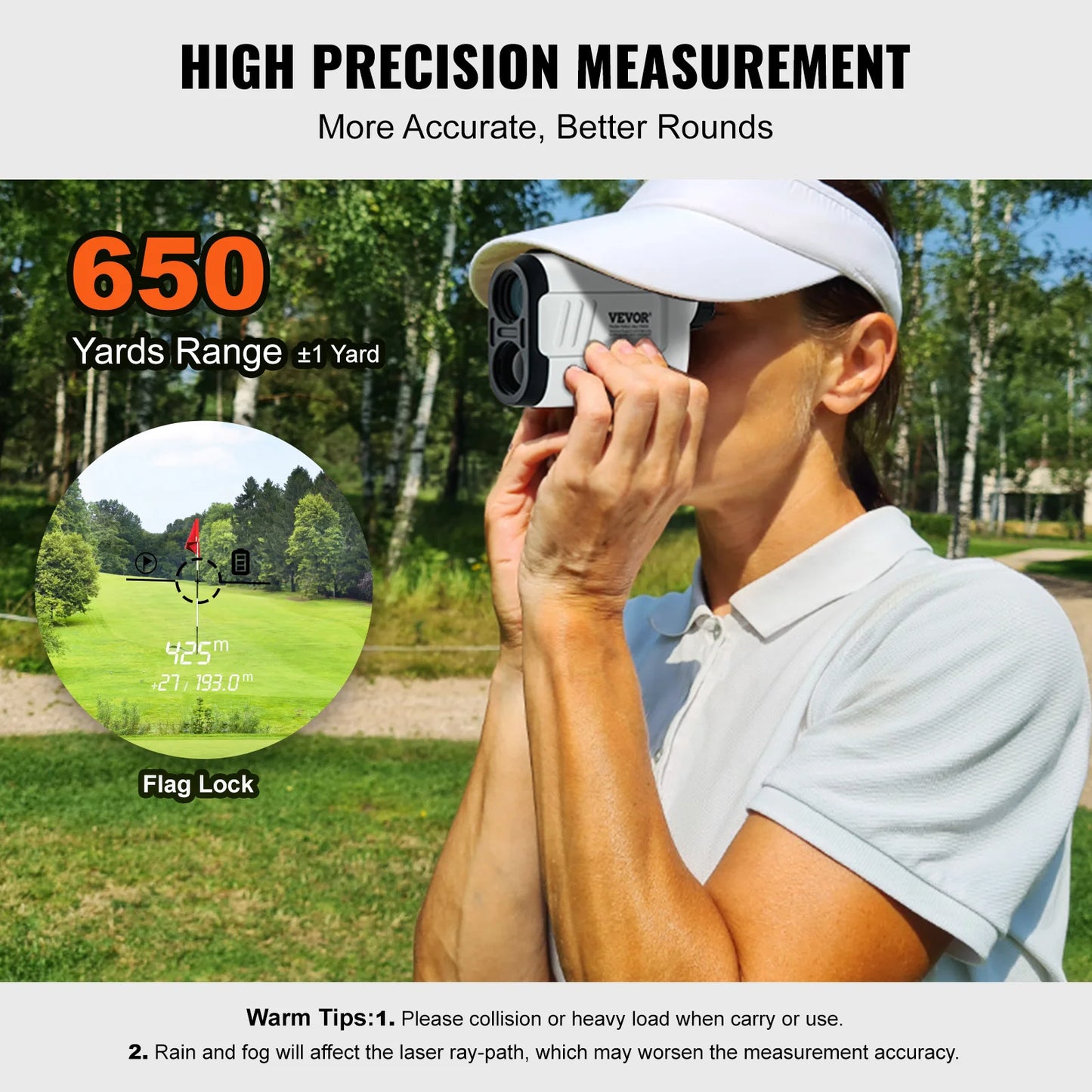 VEVOR Golf Rangefinder 650 Yards Laser Hunting Range Finder 6X Magnification High-Precision Flag Lock Slope Switch and Batteries