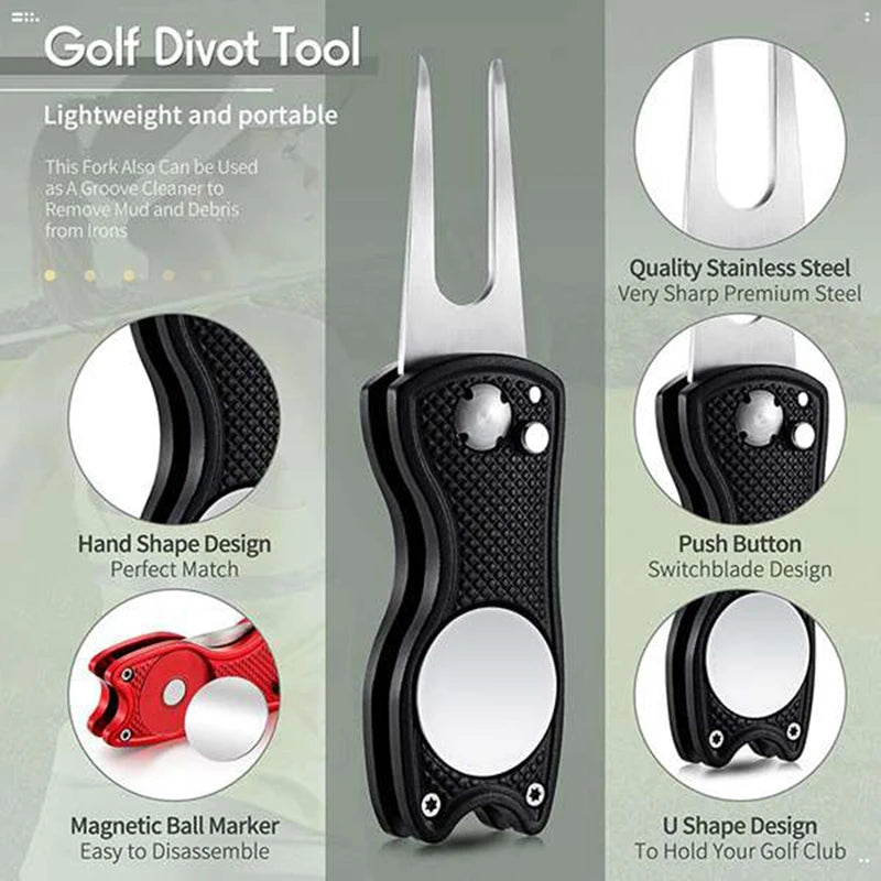 4 Pcs Golf Repair Tool Stainless Steel Foldable Golf Divot Tool Golf Up Button Tool Golf Ball Marker